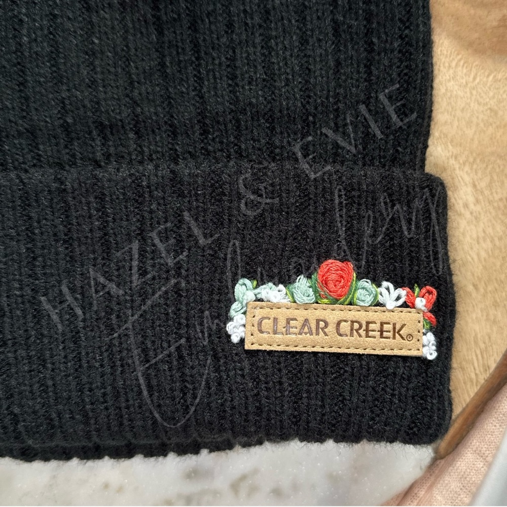Black Flowery Embroidered Beanie | Knit Hat with Hand Embroidered Flower Design